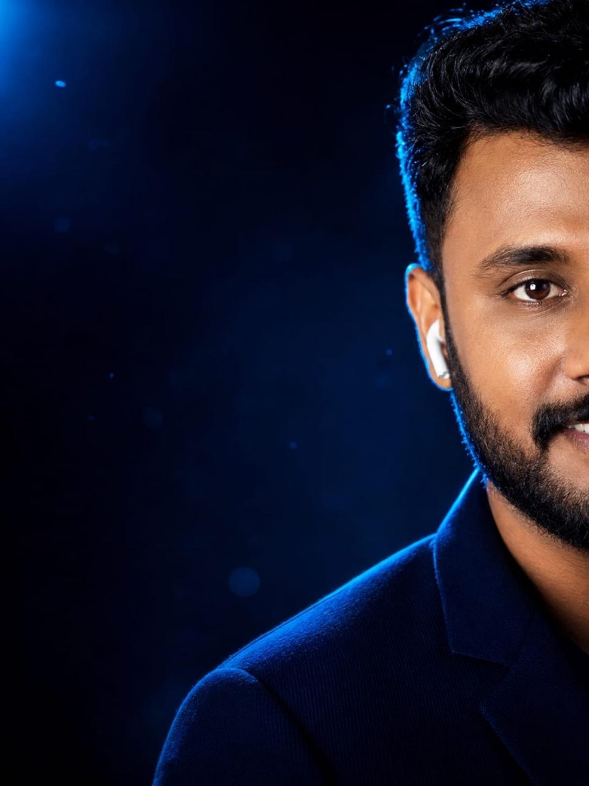 Portrait of Bollam Rishithej in dramatic blue light